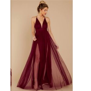 Gorgeous wedding guest burgendy size small dress open back low v